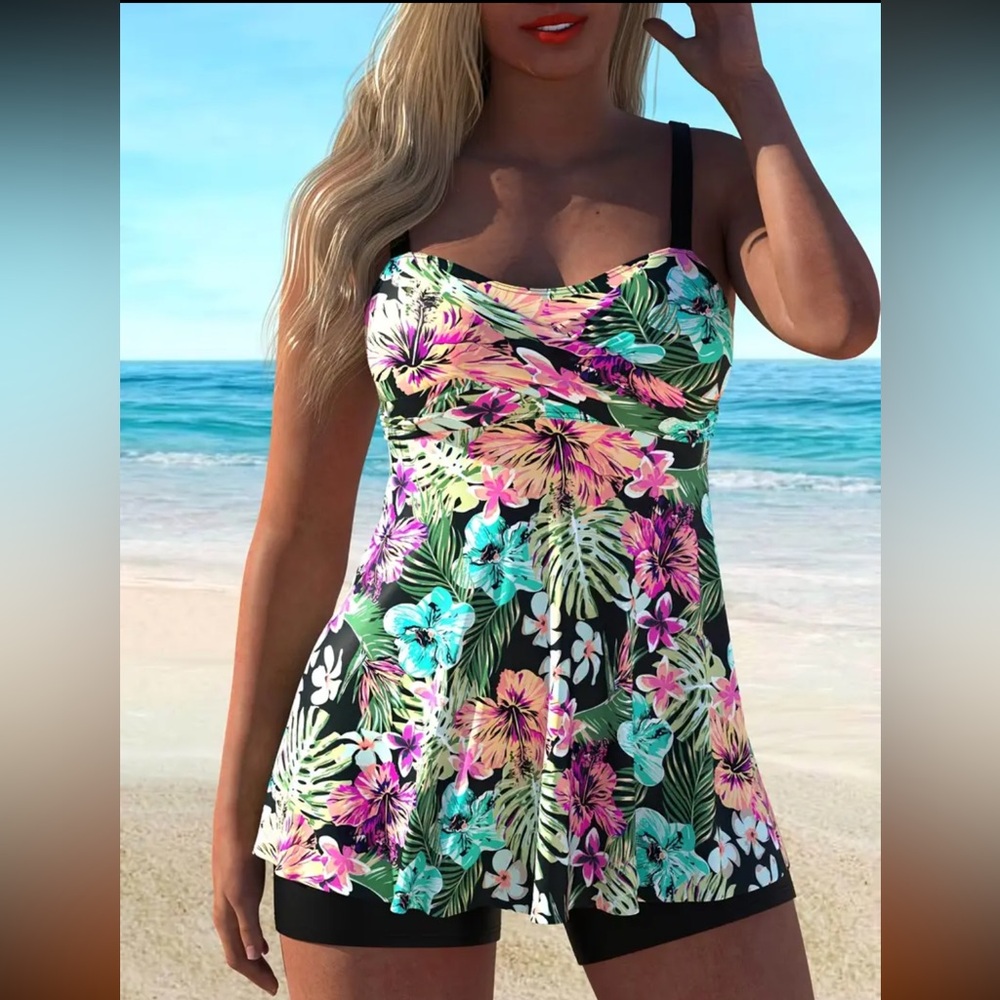 NEW 2 Piece Tankini Swim Set , garden #SW-T2-0047